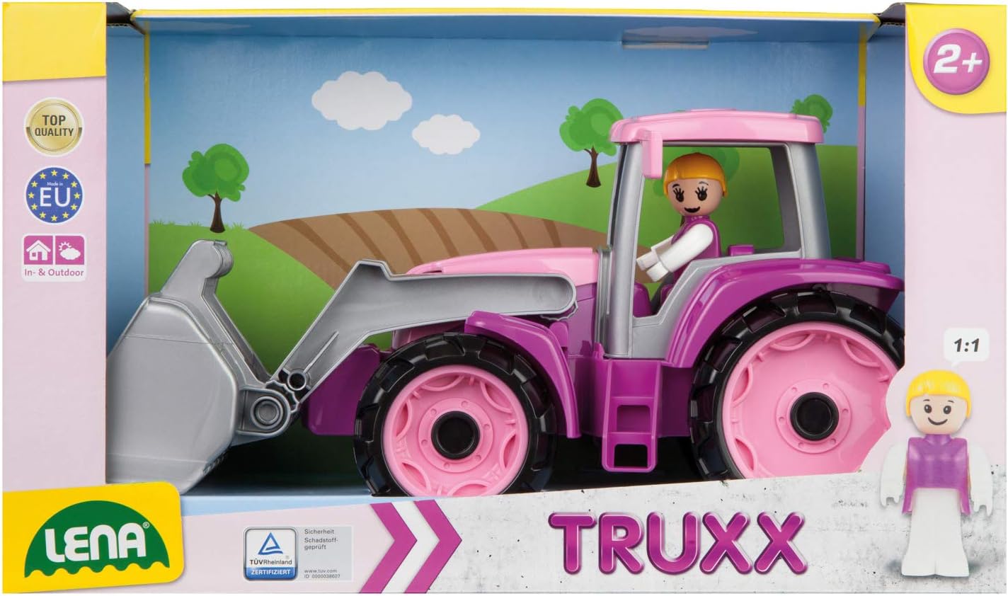 Lena 04452, TRUXX tractor pink with front shovel, vehicle ca. 34 cm, tractor with excavator shovel play figure - Image 5