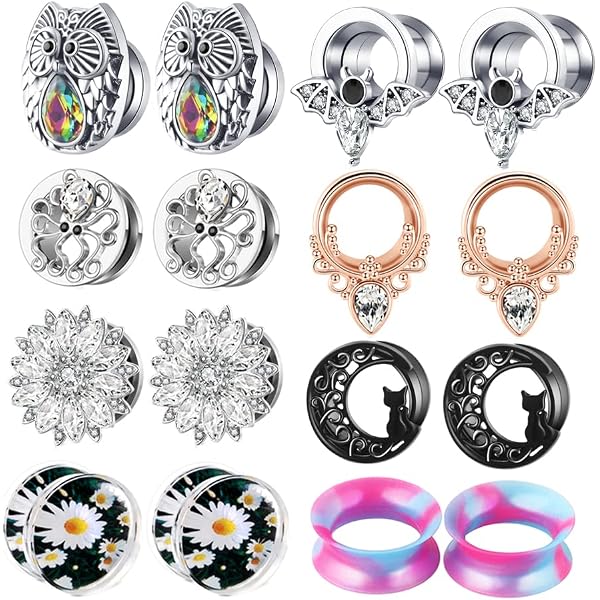 Producto: TIANCI FBYJS 8 Pairs Stainless Steel Ear Tunnels Dangle Gauges For Women Double Flare Silicone Stone Piercing 00g Plugs Taper Kit (10mm=00g