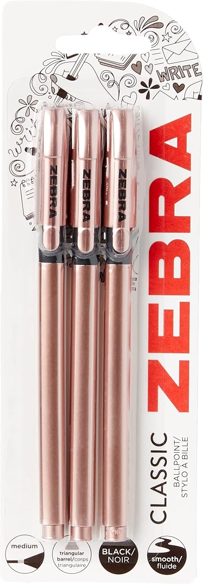 Zebra Pen Z Grip Black Rose Gold Triangular Ballpoint 3 Pack Medium Point