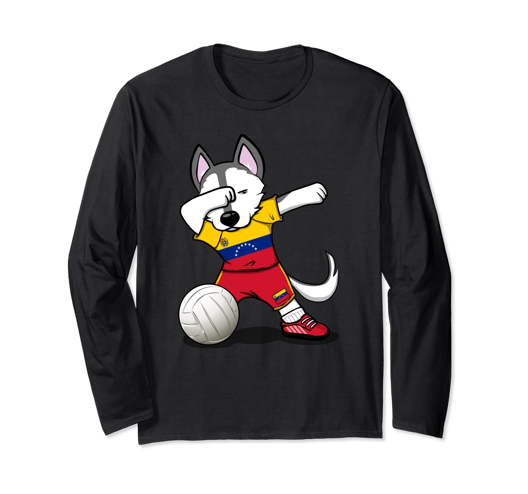 Dabbing Husky Dog Venezuela Volleyball Fan Jersey Flag Sport Long Sleeve T-Shirt