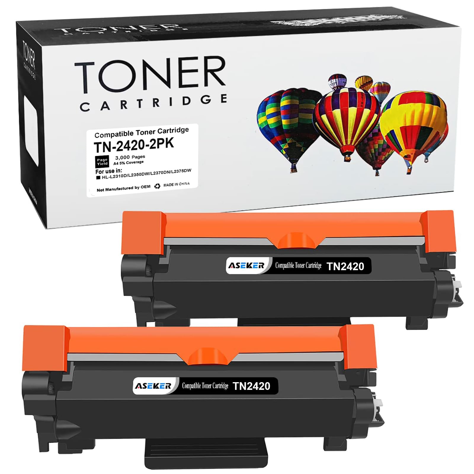 2 Packs Compatible TN-2420 TN2420 Toner Cartridge for Brother HL-L2310D HL-L2350DW HL-L2370DN HL-L2375DW DCP-L2510D DCP-L2530DW DCP-L2550DN MFC-L2710DN MFC-L2710DW MFC-L2730DW MFC-L2750DW Printers