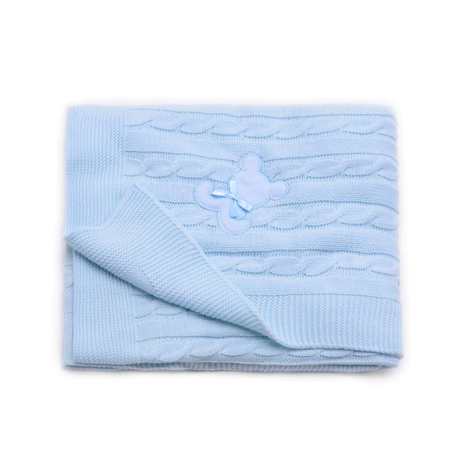 PEKITAS Baby Yarn Knitted Blanket 100 x 100 cm 100% Organic Acrylic Made in Portugal Blue