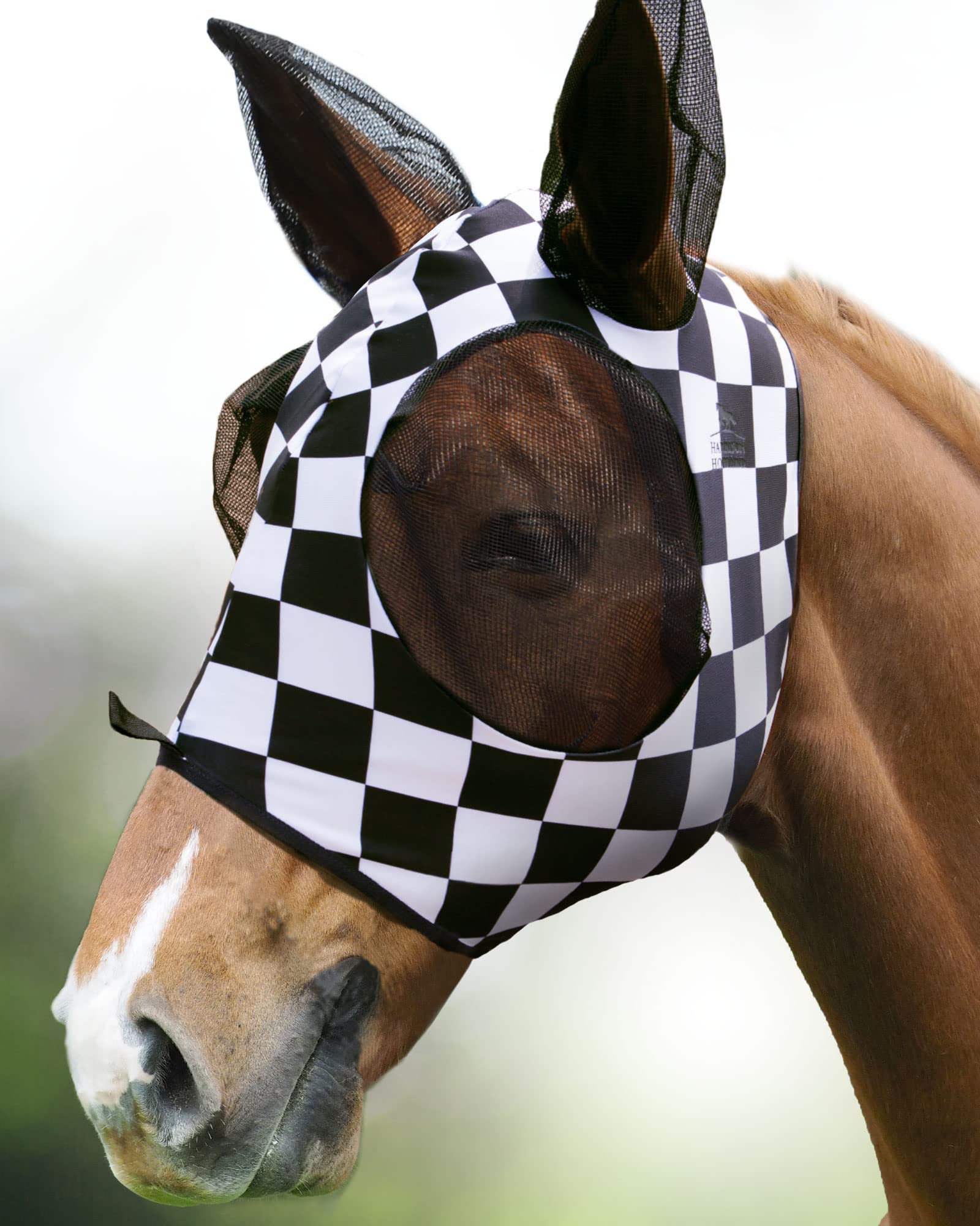 Harrison Howard Super Comfort Stretchy Fly Mask Large Eye Space with UV Protection Soft on Skin with Breathability-Checker Board — image 1