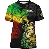 BJQ Men's Jamaican Flag T-Shirt Lion Print Short Sleeve Shirt Novelty Round Neck Top Jamaican Tee Unisex