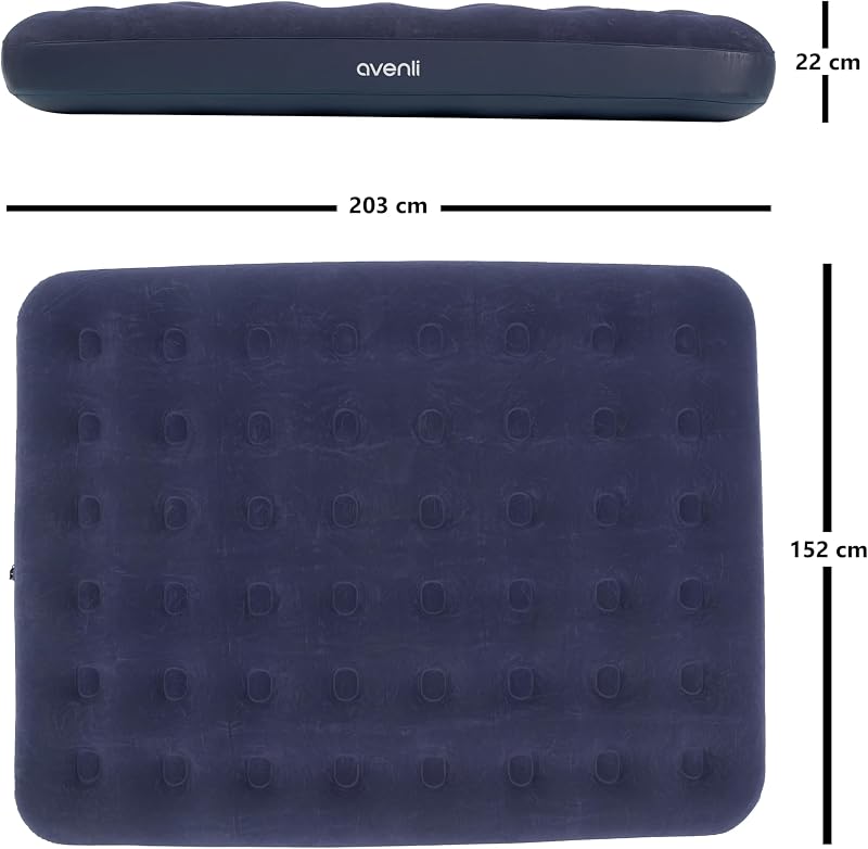 Matelas gonflable 203 x 152 x 22 cm - Lit d'appoint confortable ou matelas de camping - Surface robuste et douce - Peu encombrant et polyvalent - Idéal pour la maison et les déplacements