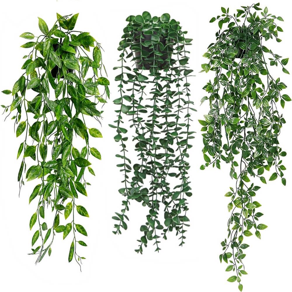KIRIFLY Artificial Plants 3 Pot Hanging Plants Indoor Eucalyptus Green Decoration for Home Bathroom Farmhouse Room Shelf