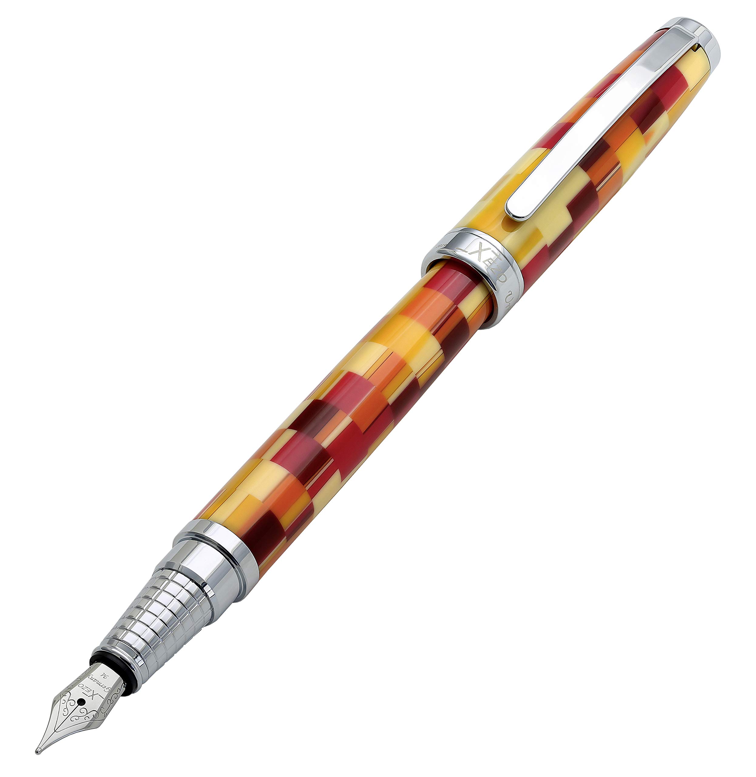 Xezo Urbanite Medium Point Fountain Pen. Retro Red, Yellow, Orange, and Cream Colors with Chrome Plating. Limited Edition and Serialized. No Two Alike