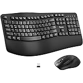 Wireless Keyboard and Mouse Combo,2.4G Full Size Wave Keys Ergonomic Keyboard with Wrist Rest for Natural Typing, 3 DPI Adjustable Ergonomic Silent Mouse for Computer/Laptop/Windows/Mac (Black)