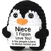 CryCarrot Mini Funny Niece Gifts from Auntie Aunt Uncle, Handmade Crochet Penguin Valentines Day Birthday Gifts for Niece Teen Adult, I Love You Niece Emotional Cute Decor