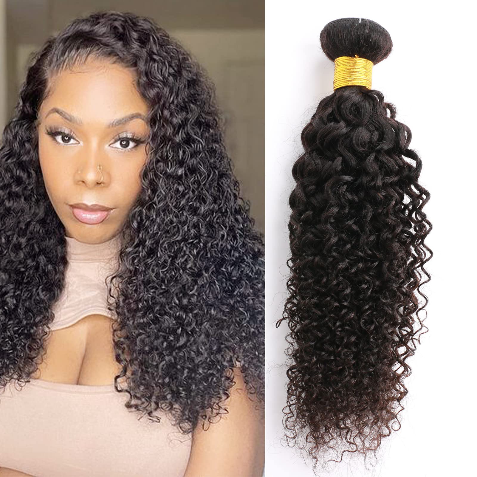Huarisi 1 Bundles of Curly Brazilian Hair Bundle, 18 Inch Grade 8a Unprocessed Kinky Curly Weaves Human Hair, 100g Real Hair Weft Extensions for Black Women — image 1