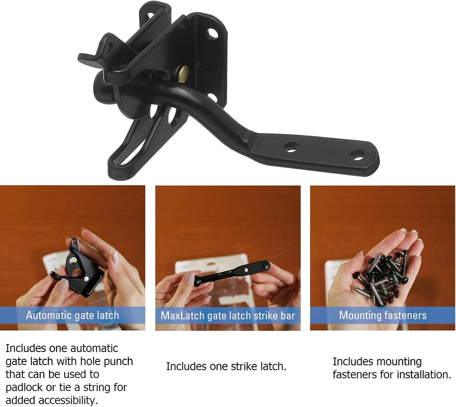 Sandiyago Garden Gate Latch for Wooden Gates Gravity Locking Automatic Self Gate Latch Heavy Duty Black Door Latch for External Doors - Image 4