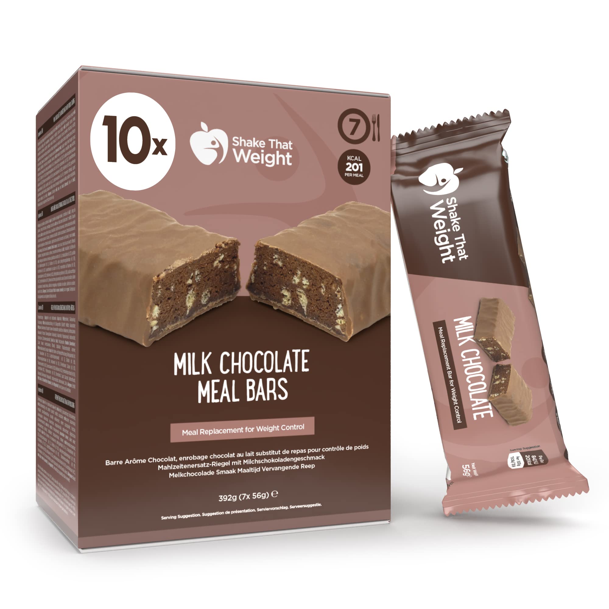 Shake That Weight Milk Chocolate Meal Bars - 10 Meals, 13.8g Protein, Gluten-Free, Low Sugar Meal Replacement Bars for Weight Loss, High Fibre, Vegetarian