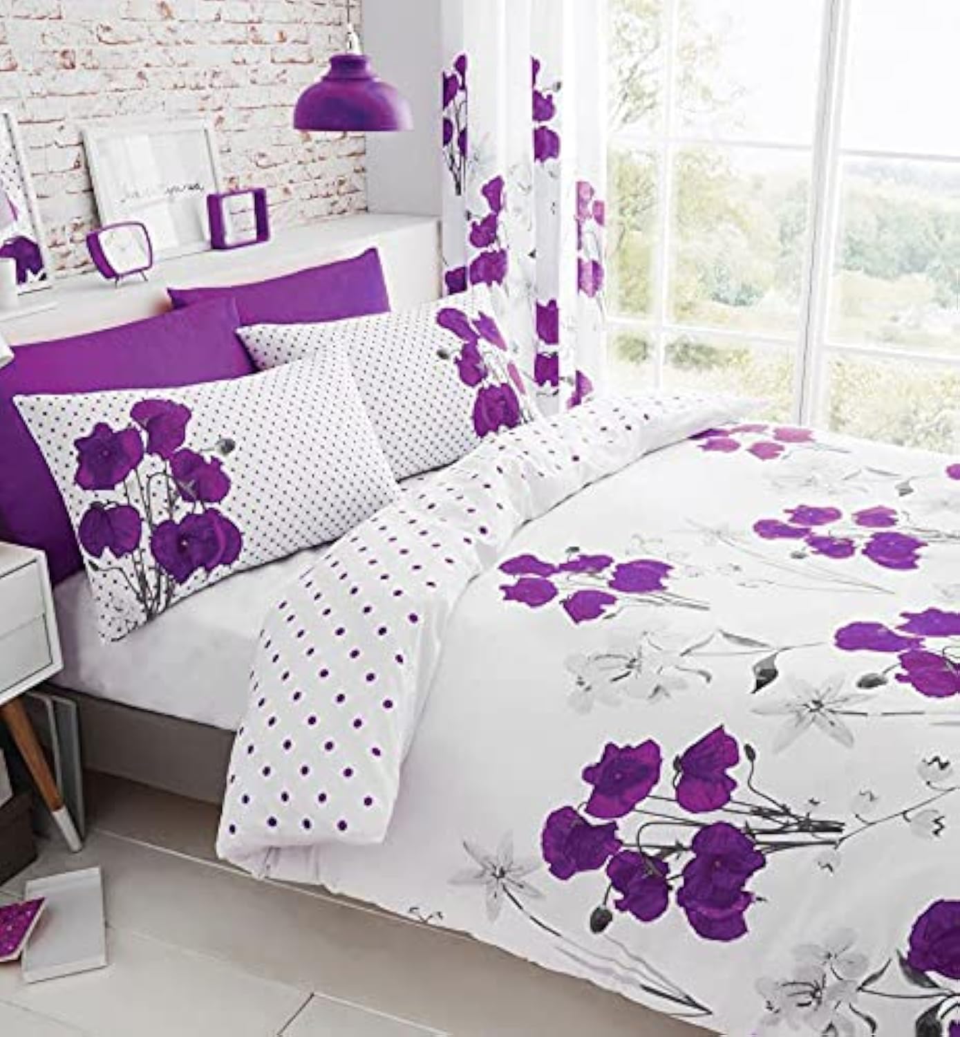 SINGLE Bed Duvet Set Purple Poppy Flower Quilt Cover Pillow Cases Bedding
