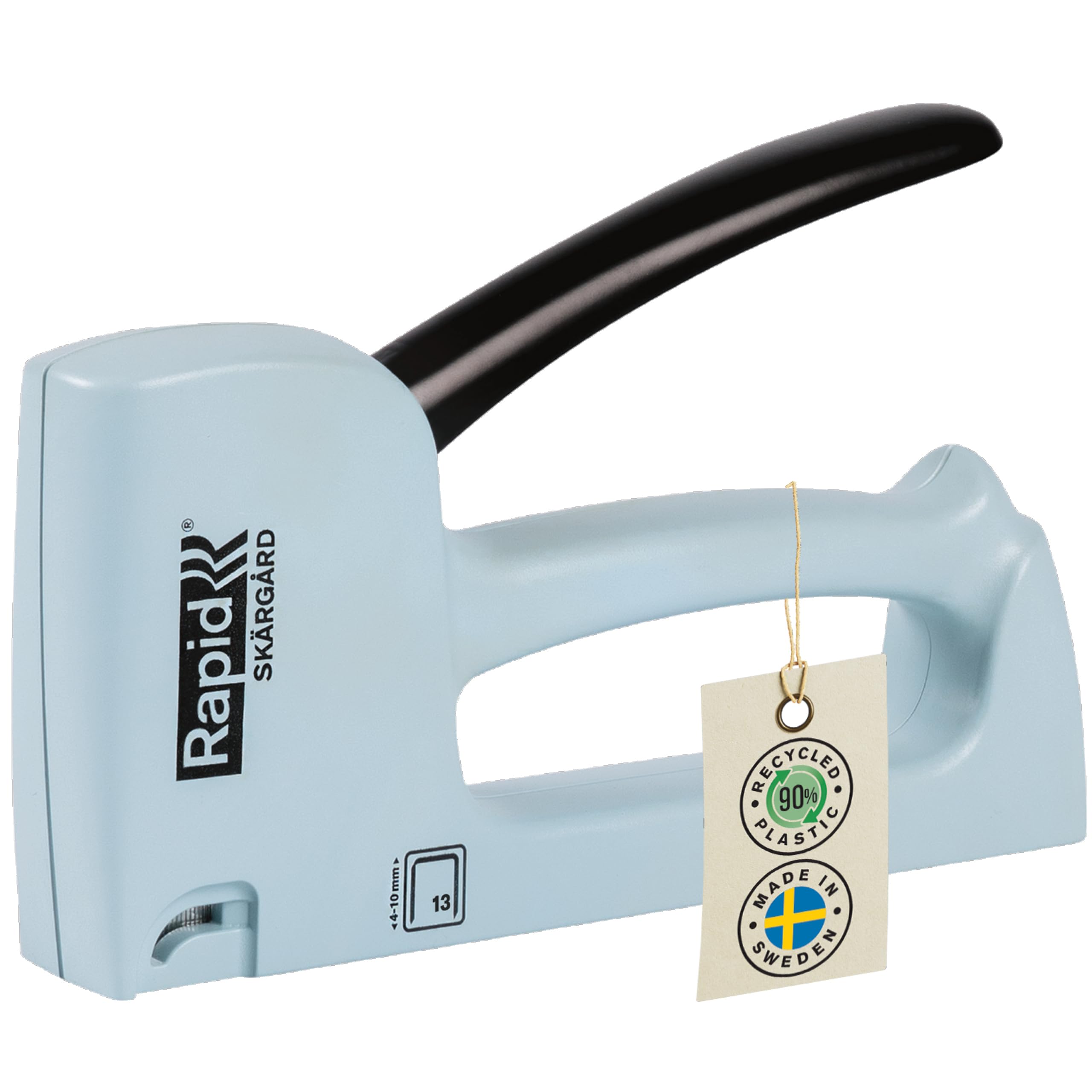 Rapid R13 Staple Gun Skärgård Blue - Casing Crafted With 90% Recycled Plastics, Made in Sweden, Upholstery Staple Gun With All-steel Wear Parts Inside, For No.13 Staples 4-10mm