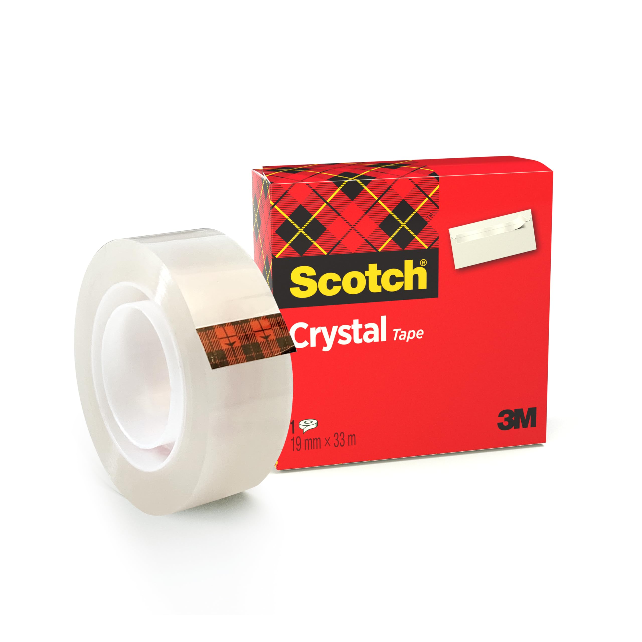 Scotch Crystal Clear Tape - 1 Roll, 19 mm x 33 m - Provides a Strong and Permanent Bond