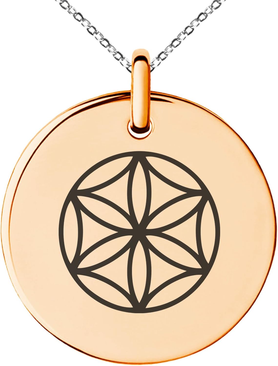 Tioneer Rose Gold Plated Stainless Steel Aphrodite Greek Goddess Of Love Symbol Engraved Small Medallion Circle Charm Pendant Necklace Amazon Co Uk Jewellery