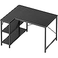 Huuger L Shaped Computer Desk, 39 Inches With Reversible Storage Shelves, Gaming Corner Desk for Home Office, Writing Study Desk With Metal Frame, Black