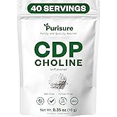 Purisure CDP Choline Powder, 10g, CDP Choline Supplements That Support Attention, Focus, and Energy, Citicoline Powder for Cognitive Function, Increases Motivation and Productivity, 40 Servings