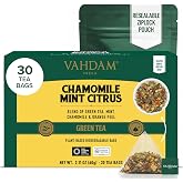 VAHDAM Chamomile Citrus Green Teabags(30 Count)Individually Wrapped Teabags | Sweet, Floral, Refreshing |Blend of Peppermint, Spearmint, Orange Peels &amp; Lemongrass |Low Caffeine, Non GMO | Vacuum Sealed