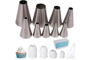 Kasmoire 9 Pcs Round Piping Tip,Macaron Piping Tip,Cake and Cookie Decorating Plain Tube Set