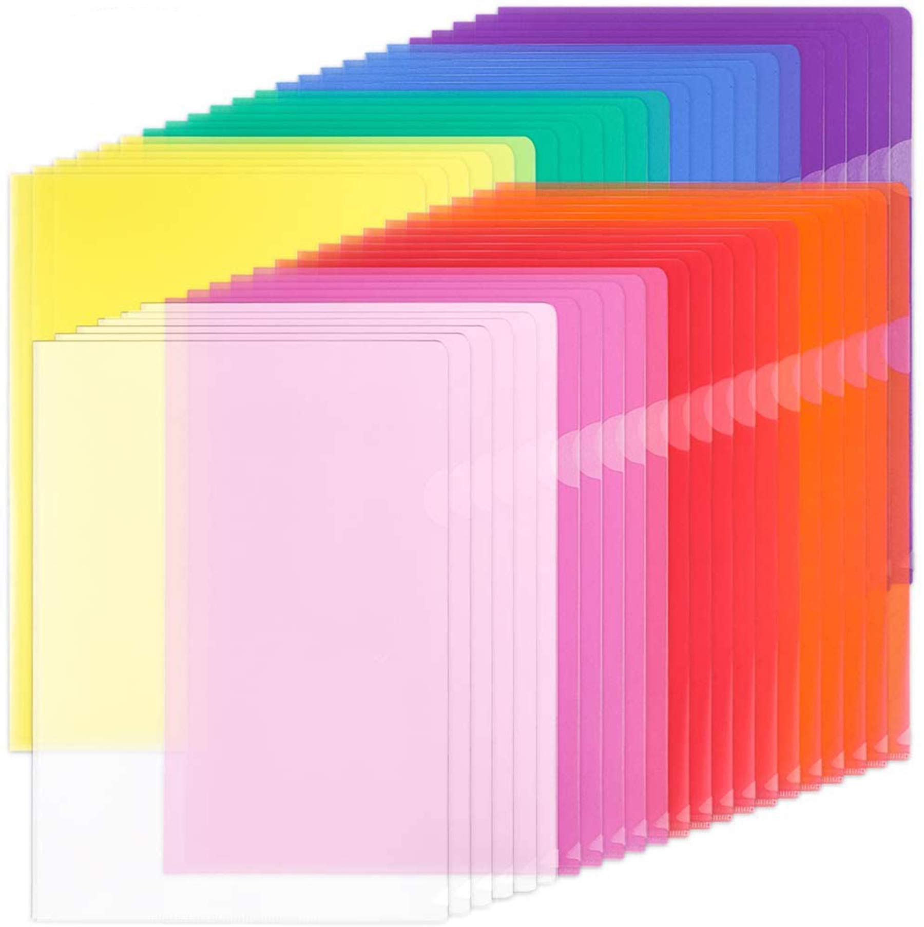 A4 Clear Plastic Folders, 42 Pcs Colours Plastic Wallets for File Paper Cover, A4 Sleeves Wallets for Protection Files, Clear Side Cut File Cover for Work, Report, Project, Presentation