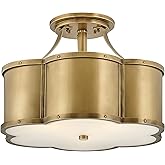 Hinkley Chance Three Light Medium Semi-Flush Mount Fixture, Classic, Timeless Details, Etched Lens, Heritage Brass