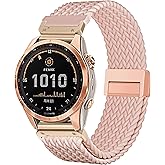 CUNUJIX Quick Fit Braided Watch Bands Compatible with 20mm Garmin Fenix 8 43mm/ Fenix 7S/ Fenix 6S/ Fenix 5S /epix Pro 42mm, Magnetic Stretchy Nylon Elastic Fabric Strap for Garmin Approach S70 42mm