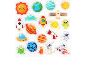 TEVXJ 20 PCS Outer Space Thick Gel Clings Galaxy Window Gel Clings Decals Stickers for Kids Toddlers and Adults Home Airplane Classroom Nursery Outer Space Party Supplies Decorations Removable and Reusable