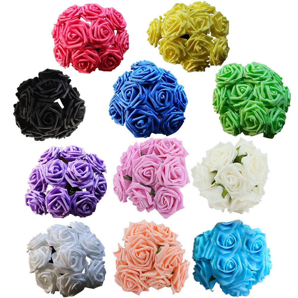 Artificial Roses,ASDOMO Artificial Foam Roses Decoration DIY for Wedding Bridesmaid Bridal Bouquets Centerpieces, Party Decoration, Home Display, Office Decor Purple 10 Head 8CM