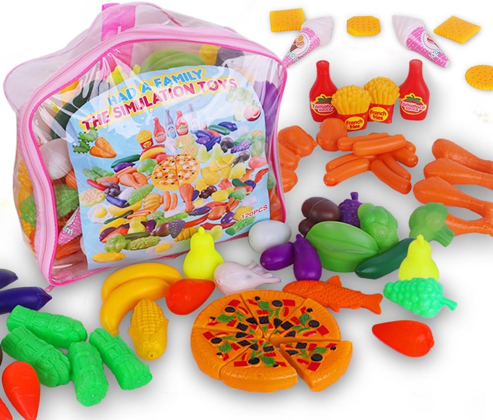 Play Food Toys 120 Pcs Including Fruits Vegetables Realistic Pretend Play Set for Kids
