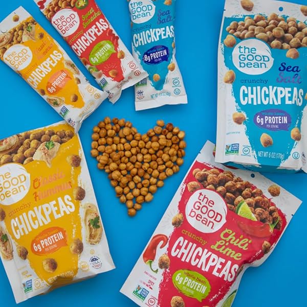 THE GOOD BEAN CRUNCHY CHICKPEAS – VARIETY PACK – (10 PACK) 1.4 OZ PACKET – SWEET SRIRACHA, SEA SALT, AND CLASSIC HUMMUS ROASTED CHICKPEA BEANS – VEGAN SNACK WITH GOOD SOURCE OF PLANT PROTEIN AND FIBER