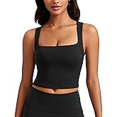 CRZ YOGA Butterluxe Womens Longline Square Neck Sports Bras - Basic Crop Tank Yoga Workout Tops with Built in Pads