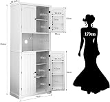 HOLTICO Tall Floor Storage Cabinet - Adjustable Shelves, White Pantry Unit view 2