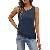 MEROKEETY Women's Summer Casual Sleeveless Tank Tops 2025 Crew Neck Knit Basic Trendy T Shirts