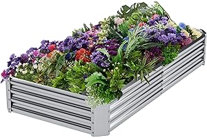 DERYONI Galvanized Raised Garden Bed Outdoor 6x3x1ft,Raised Beds for Gardening Vegetables,Flowers,Fruits,Metal Raised Planter Box for Fruits Herbs，Vego Planter Raised Beds