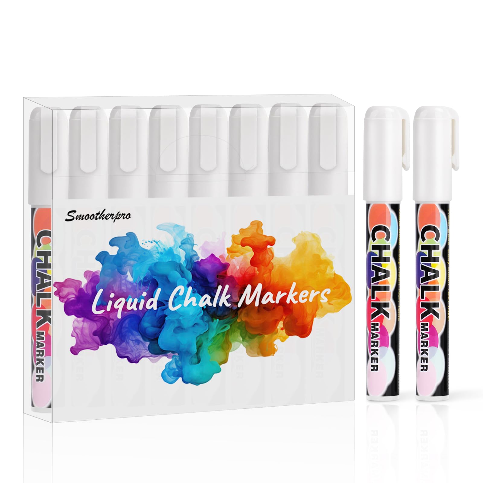 SMOOTHERPRO Liquid Chalk Marker Pen | Highlight Blackboard Markers Bold | 8 White | Erasable Chalk Pens | for Drawing Chalkboard and Window (CMP008W)