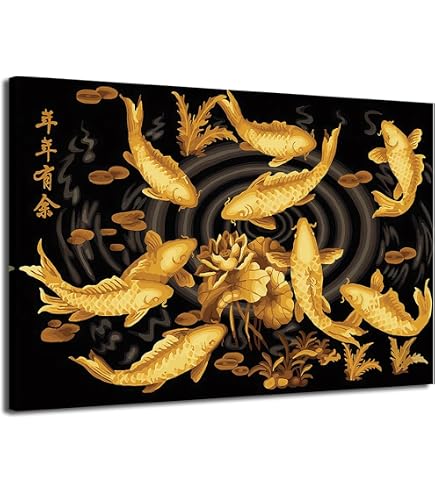 Amazon.com: Lucky Gold Nine Koi Fish Animal Painting Wall Art Feng