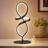 Modern Small Table Lamp with LED Spiral Design, 12W Black Nightstand Lamp | 5.9 Inch Modern Lamp with Stepless Dimming Switch, Bedside Lamps for Bedroom, Living Room, Office, Desk, 3200K Warm White