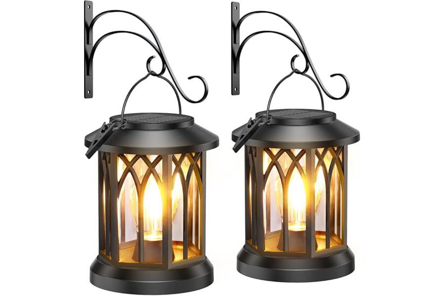 TuyLuxe Solar Lantern Outdoor Lights with Wall Mount Kit, 2 Pack Upgraded Solar Lanterns Outdoor Waterproof, Hanging Solar Lights for Outside Decorative Yard Patio Path Porch Garden Decor