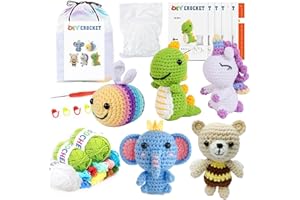 Kit de crochet animal pour débutants, 5 pièces avec tutoriels vidéo étape par étape – Kit de crochet pour débutant comprenant