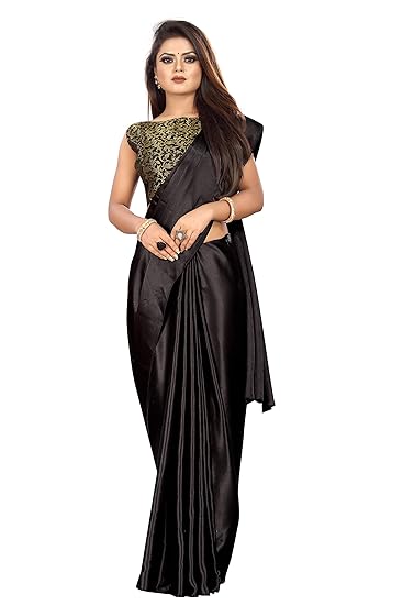 satin plain saree with designer blouse