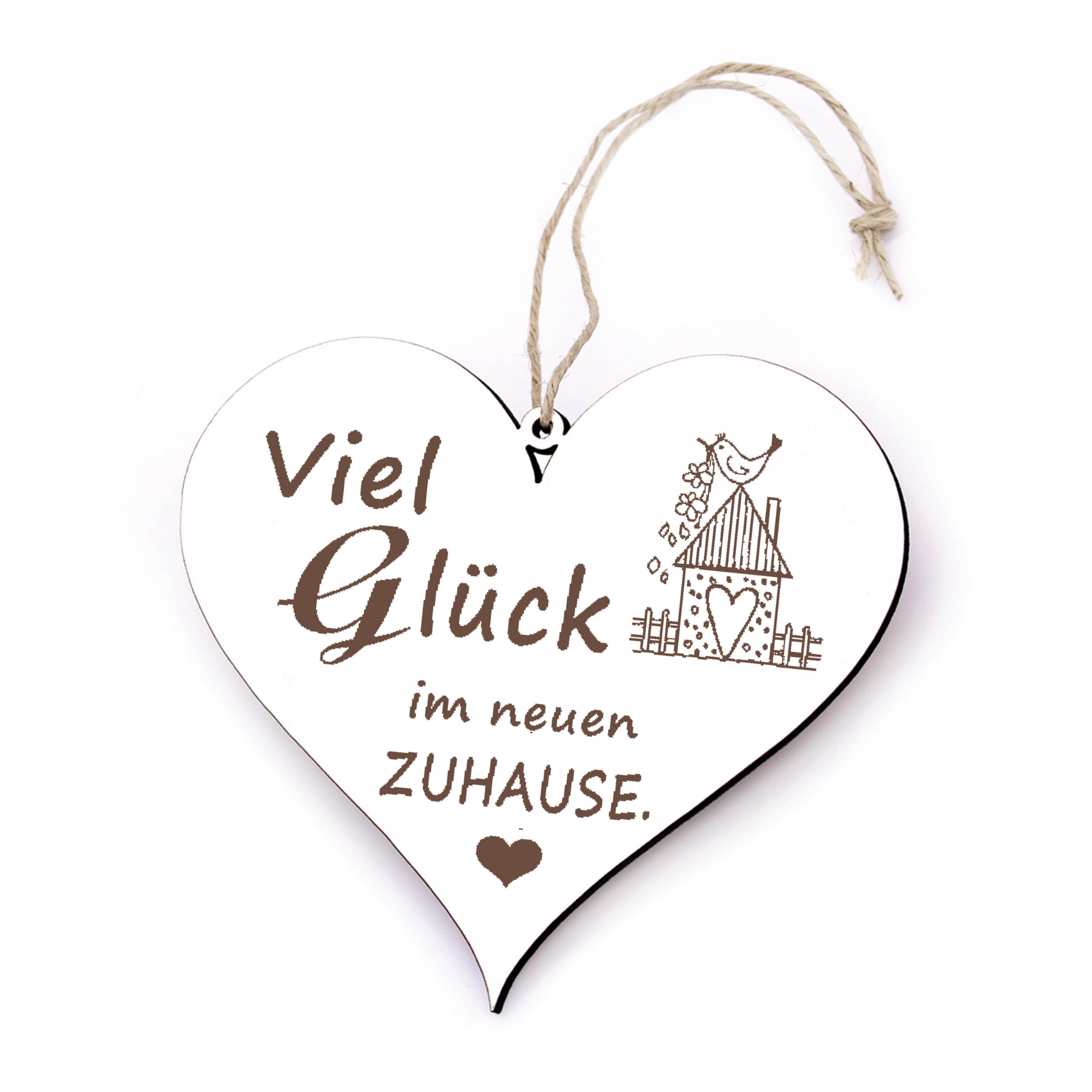 Heart Sign"Many Luck in New Home" with Motif Bird House - Decorative Sign - Gift Moving House Moving House