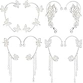 Yaomiao 4 Pairs Butterfly Earrings Ear Cuffs Fairy Costume Accessories Glitter Rhinestone Butterfly No Piercing Ear Clip for Women Girls Show, Wedding, Party, Christmas