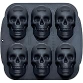 Skull Cake Pan Silicone Mold, Skull Ice, Pirate Baking Pan For Baking, For Halloween, Birthday Party, Ice Cube Tray (6 Cavity Large Mold) (6 Cavity Large Mold)