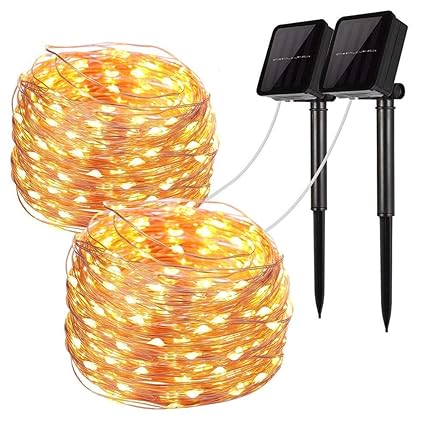 Amazon Com Solar String Lights 2 Pack 100 Led Solar Fairy Lights
