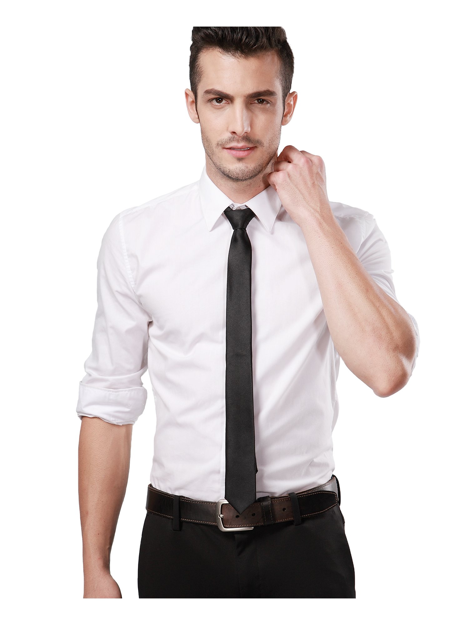 Photo 1 of Landisun Black Tie Men Women Solid Skinny Ties Slim Ties Satin Tie-Black