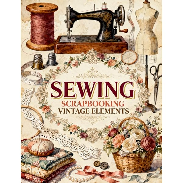 Vintage Sewing Scrapbook Paper - 18 Double-Sided Sheets: Shabby