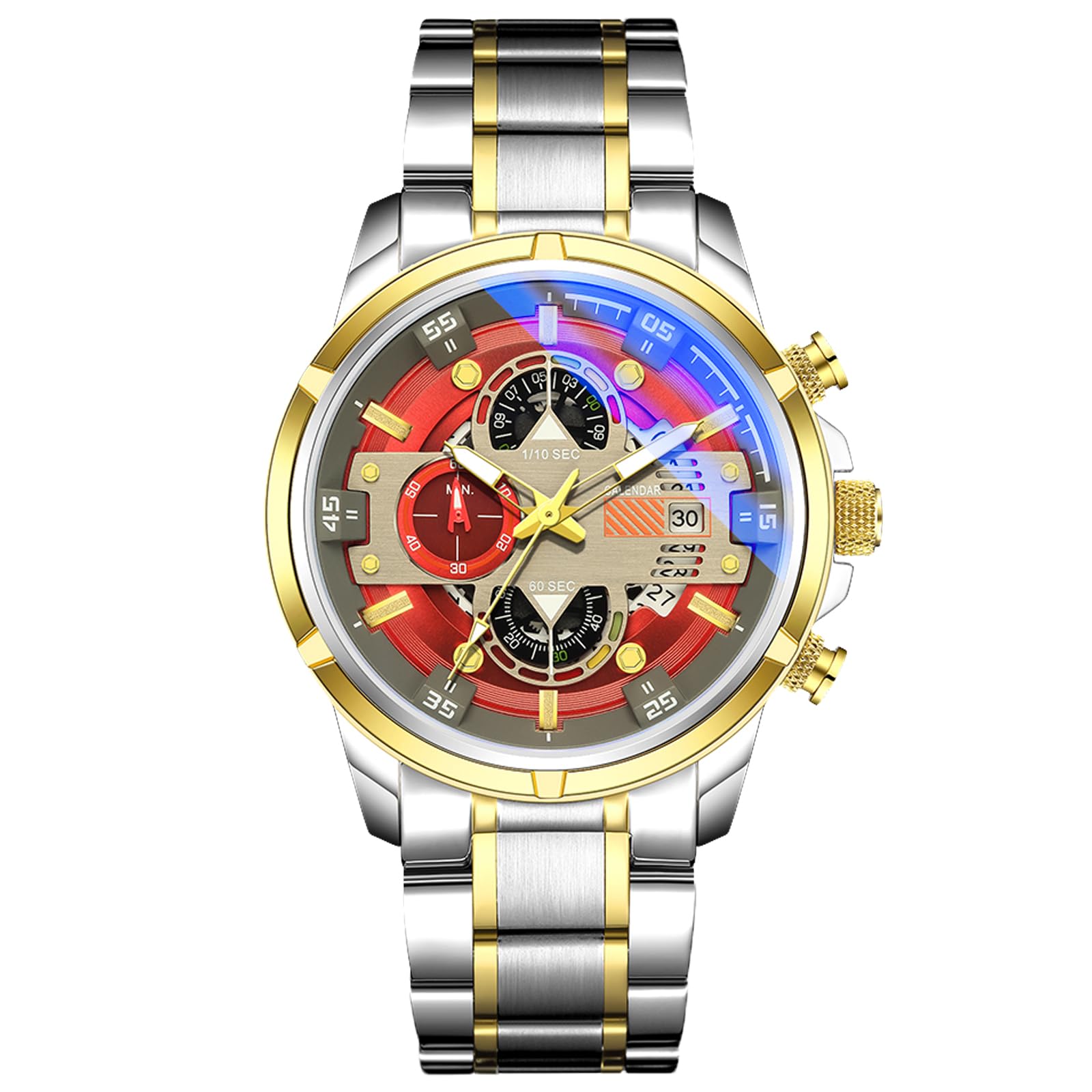 RORIOS Mens Watches Waterproof Analogue Quartz Watch with Stainless Steel Brecelet Chronograph Sport Wrist Watch for Men