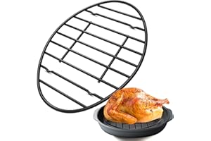 Palksky Oval Roasting Rack for 14”-19” Oval Roaster Pan/Roaster Oven, 12x8.5 Inch Non-Stick Roasting Rack Black with Integrated Feet, Oven and Dishwasher Safe, Kitchen Cooling Rack for Cooking