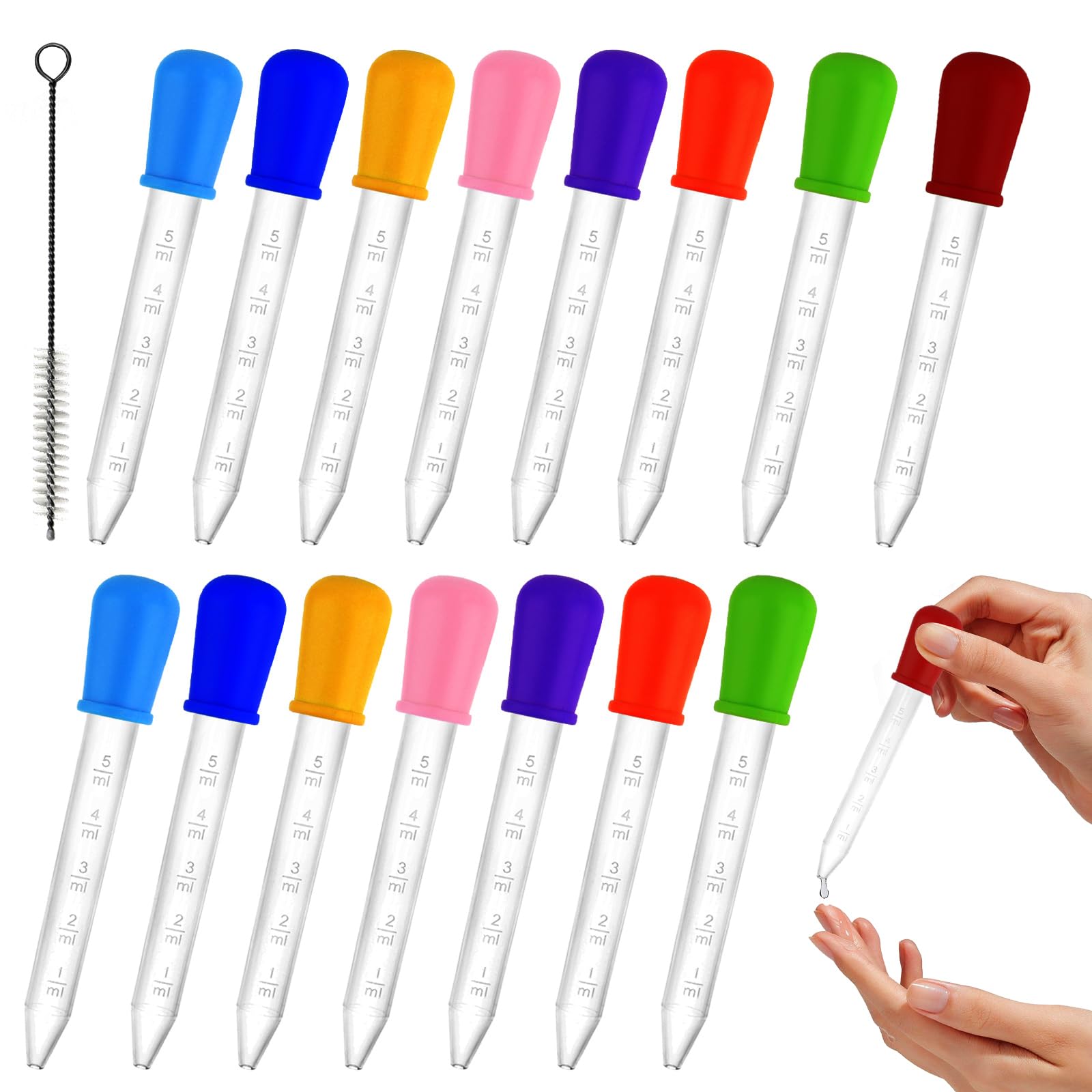 Photo 1 of 15 PCS Liquid Droppers Silicone, 5ml Clear Medicine Eye Dropper for Kids, Silicone and Plastic Pipettes with Bulb Tip & Clean Brush & Scale for Candy Mold, Gummy Bear, Crafts Projects (8 Colors)
